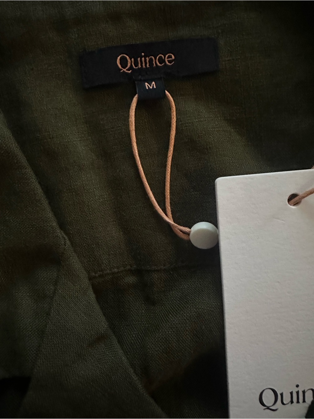 Army Green Linen Collar dress with button front and tie. NWT Quince 8 - Picture 5 of 8